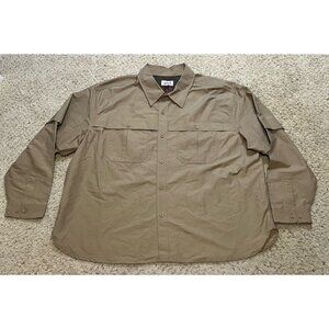 Woolrich Men Khaki Brown Long Sleeve Vented Button Down Fishing Shirt Size XXL